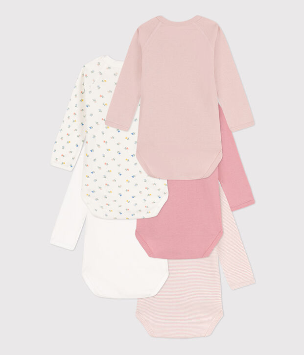 Confezione da 5 body incrociati a maniche lunghe in cotone stampato multicolore