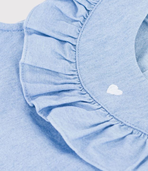 Blusa senza maniche in chambray di cotone ricamato neonato blu