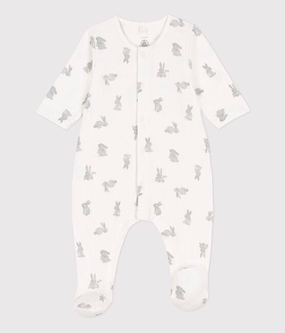 Tutina pigiama coniglio in tubique bianco MARSHMALLOW/grigio GRIS
