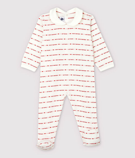 Tutina pigiama Petit Bateau "Je T'aime" bebè femmina in jacquard bianco MARSHMALLOW/rosso TERKUIT
