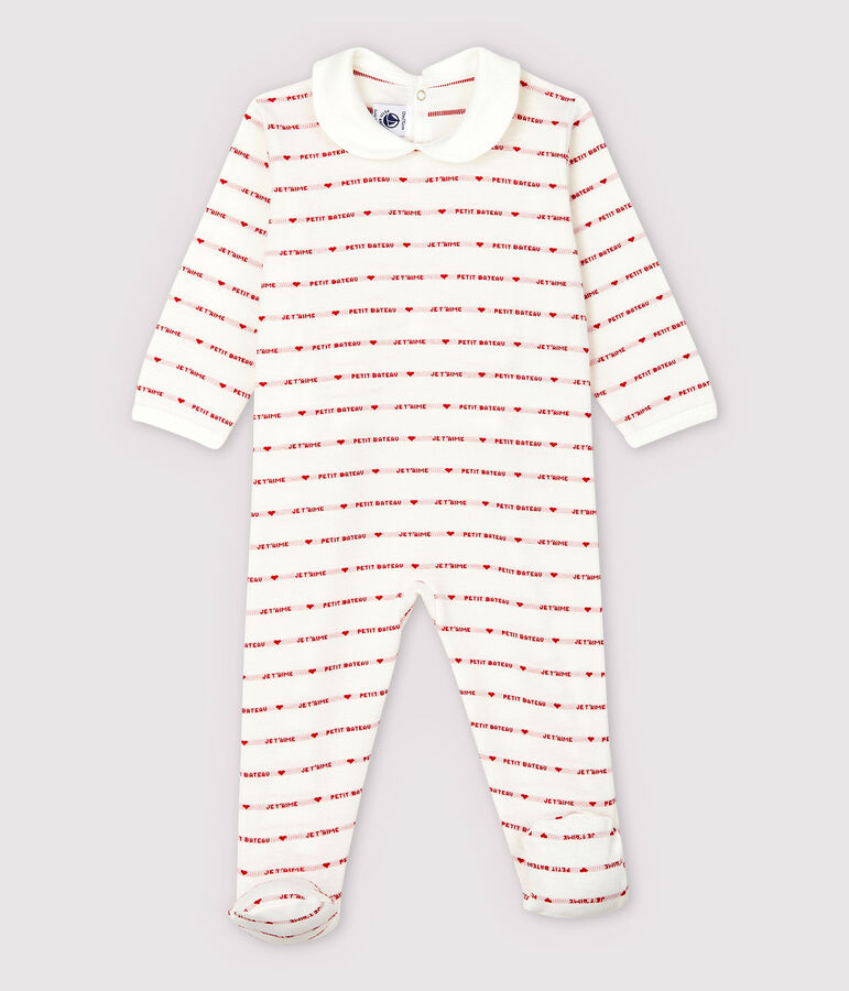 Tutina pigiama Petit Bateau Je T'aime beb&egrave; femmina in jacquard bianco/rosso