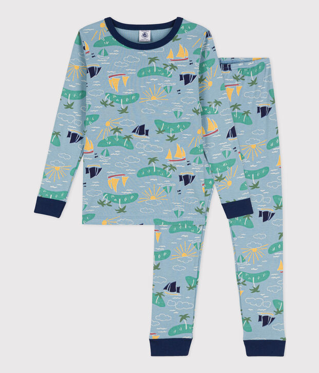 Pigiama aderente in cotone con fantasia esploratore per bimbi, unisex blu/multicolore