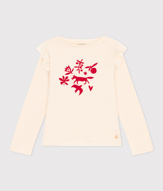 T-shirt maniche lunghe in cotone bambina ecru