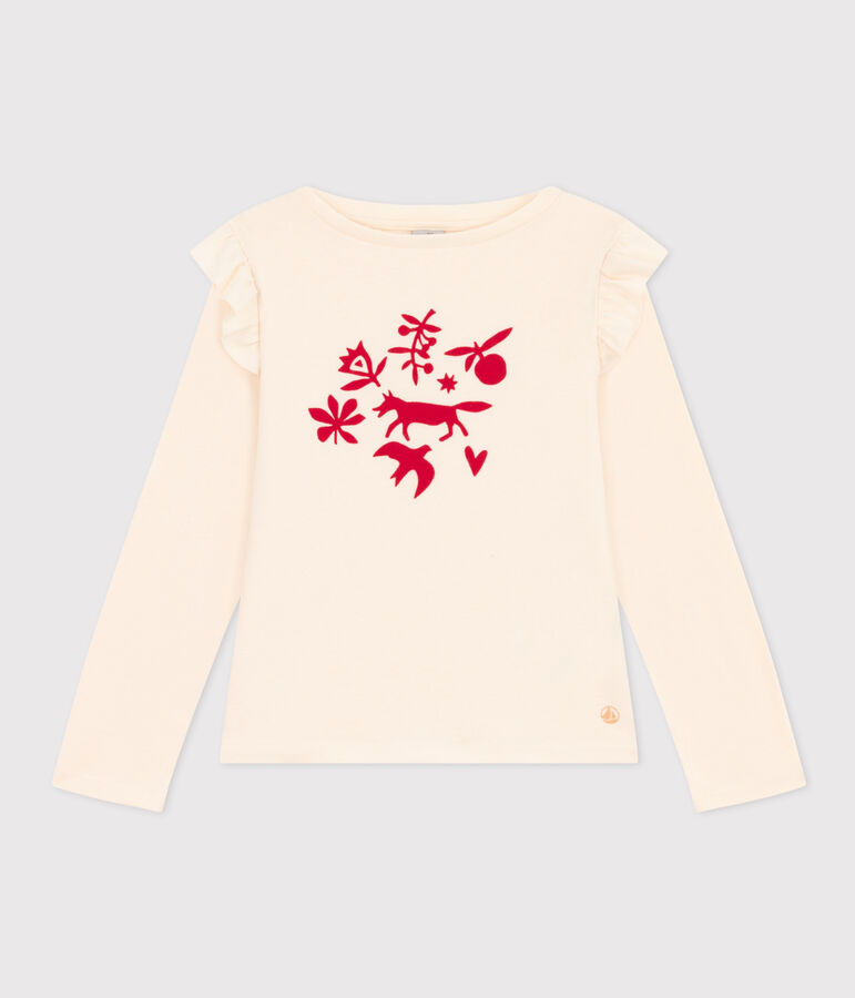 T-shirt maniche lunghe in cotone bambina ecru
