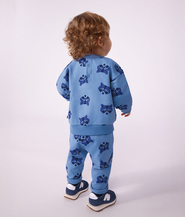 Set felpa e pantaloni in cotone con stampa animalier neonato blu/multicolore