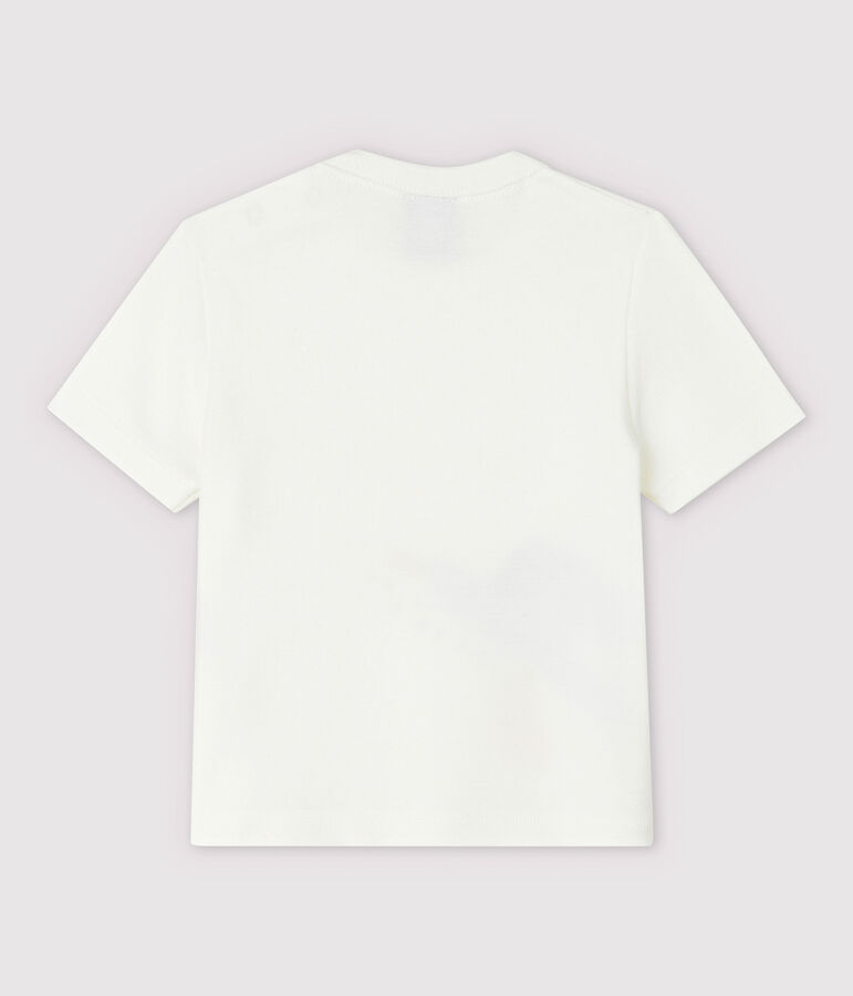 T-shirt maniche corte a costine beb&egrave; maschio bianco MARSHMALLOW