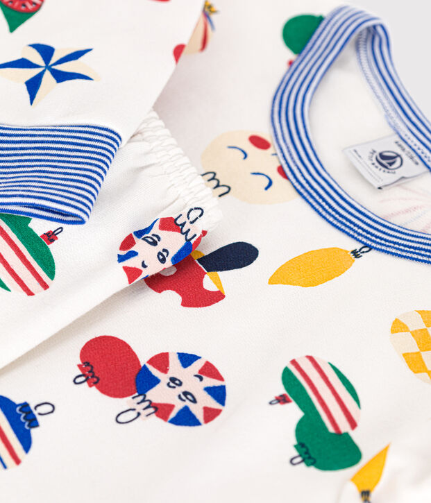 Pigiama in tessuto felpato spazzolato con palline di Natale stampate bambino bianco/multicolore