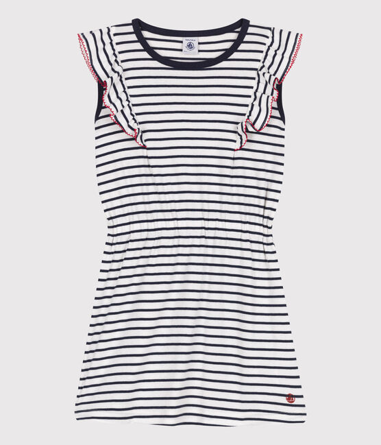 Abito senza maniche in cotone a righe bambina bianco MARSHMALLOW/blu SMOKING