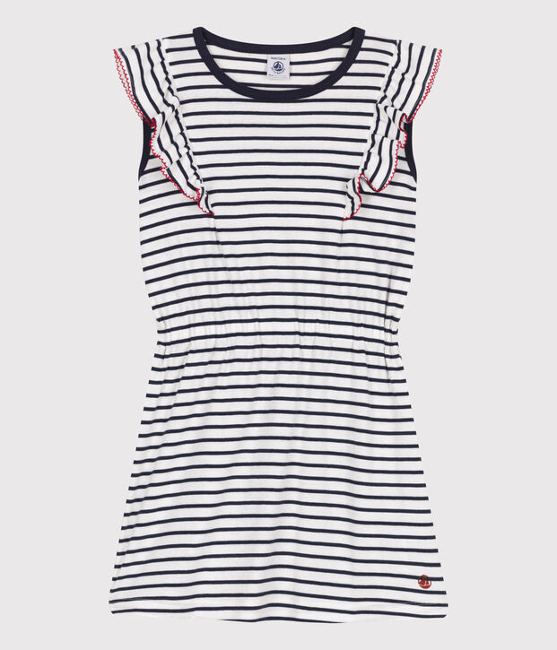 Abito senza maniche in cotone a righe bambina bianco/blu