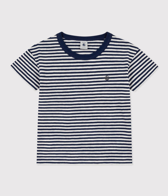 T-shirt a righe in cotone bambino blu MEDIEVAL/bianco MARSHMALLOW