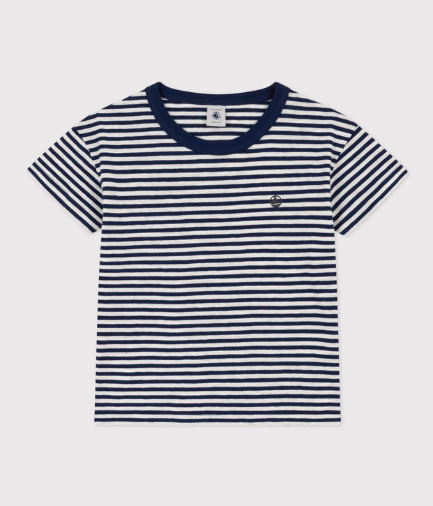 T-shirt a righe in cotone bambino blu/bianco