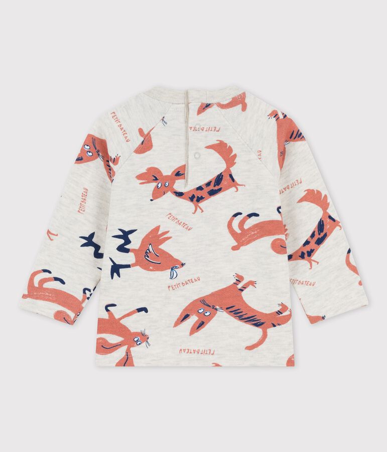 Felpa beb&egrave; in molleton con fantasia animaletti beige/multicolore