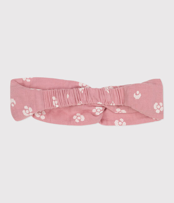 Bandeau enfant en gaze de coton imprimé fleurs rosa CHARME/bianco MARSHMALLOW