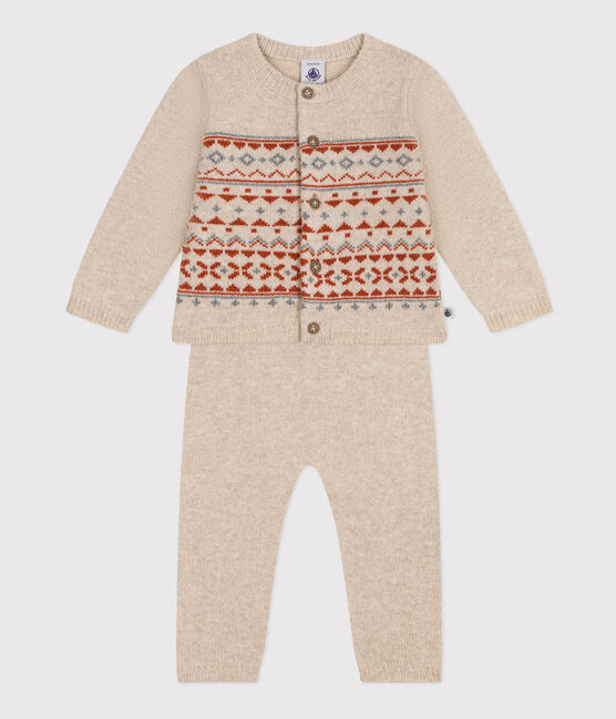 Completo in tricot jacquard per bebè beige MONTELIMAR/bianco MULTICO