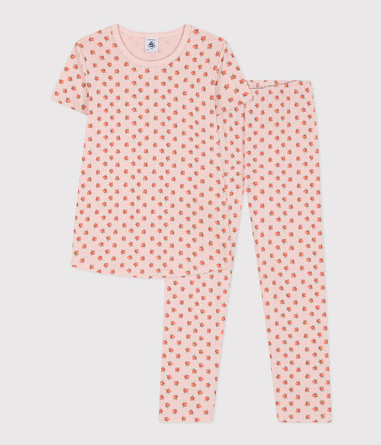 Pigiama bambina manica corta in cotone rosa SALINE/bianco MULTICO