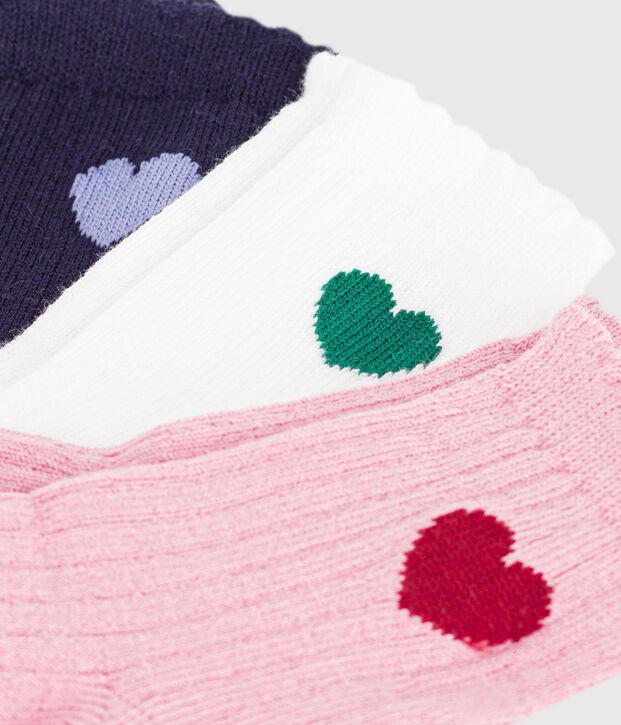 3 paia di calzini in cotone con motivo a cuori neonato multicolore