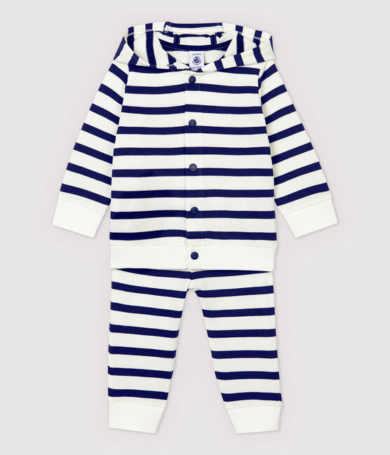 Completo joggers due pezzi bebè maschio bianco MARSHMALLOW/blu SMOKING