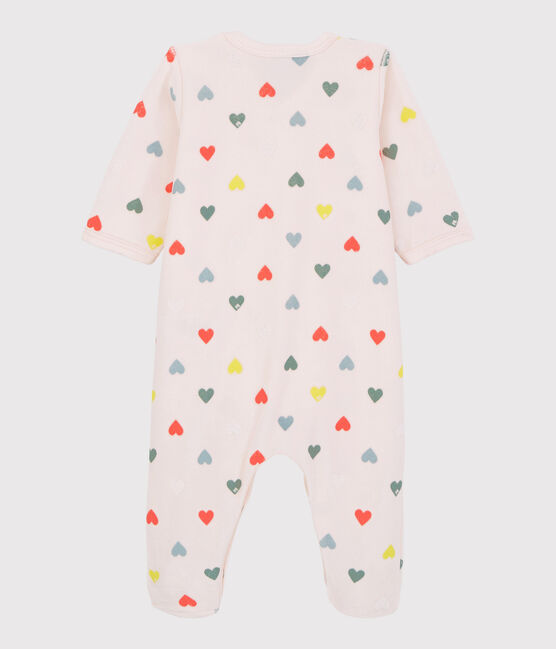 Tutina pigiama cuori colorati bebè femmina in ciniglia rosa FLEUR/bianco MULTICO