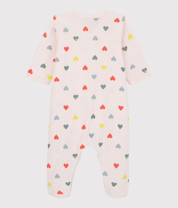 Tutina pigiama cuori colorati beb&egrave; femmina in ciniglia rosa/multicolore