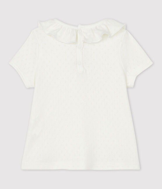 Blusa traforata manica corta in cotone bebè femmina bianco MARSHMALLOW
