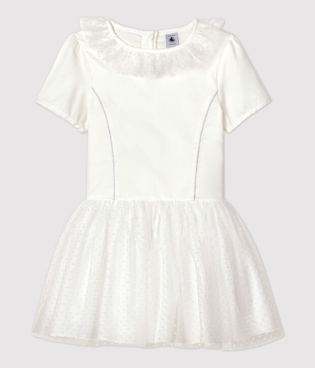 Abito da cerimonia in raso e tulle bambina bianco
