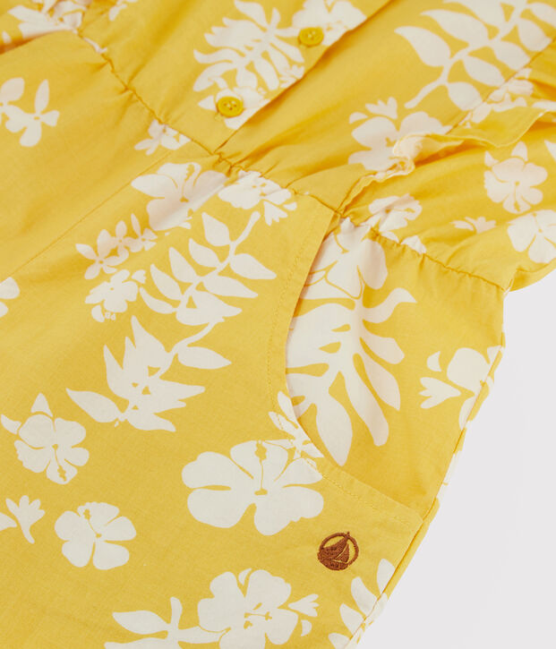 Tutina bambina in popeline stampato giallo/bianco