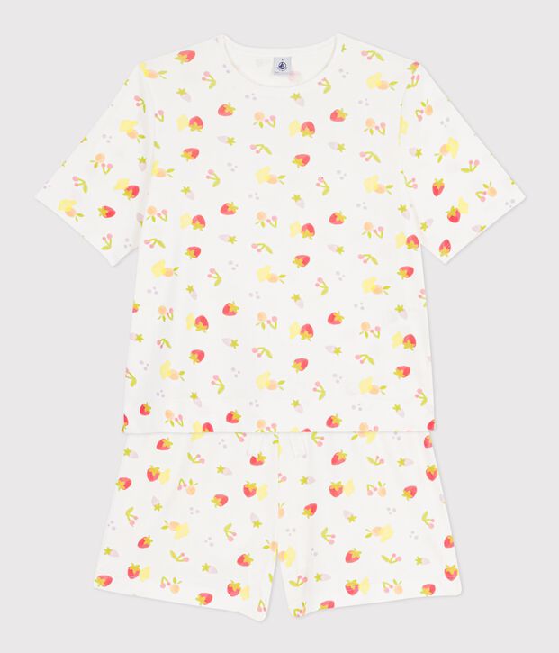 Pigiama corto da donna in cotone con stampa di frutta bianco/multicolore