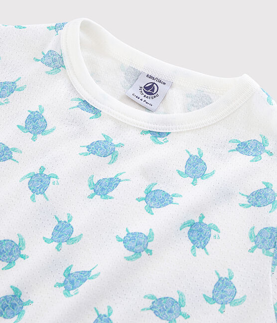 Pigiama corto tartarughe bambino-bambina in cotone ultraleggero bianco MARSHMALLOW/bianco MULTICO