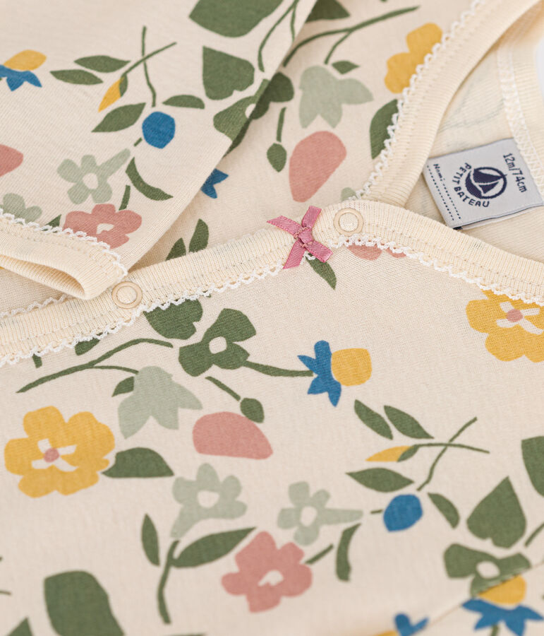 Pigiama fantasia a fiori in cotone beb&egrave; ecru/multicolore