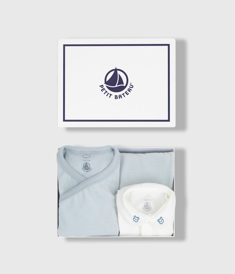 Set regalo 2 pezzi in velluto con body con orso ricamato neonato blu