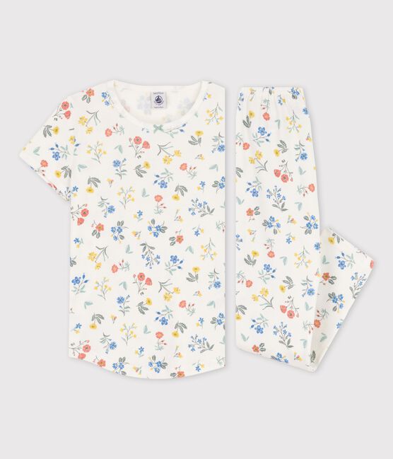 Pigiama a manica corta a fiori bambina in cotone bianco MARSHMALLOW/bianco MULTICO