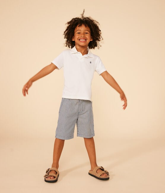 Bermuda bambino in tela di cotone a righe blu MEDIEVAL/bianco MARSHMALLOW