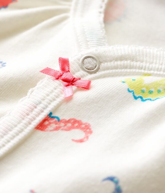 Tutina corta cavalluccio marino bebè femmina in cotone bianco MARSHMALLOW/rosa GRETEL