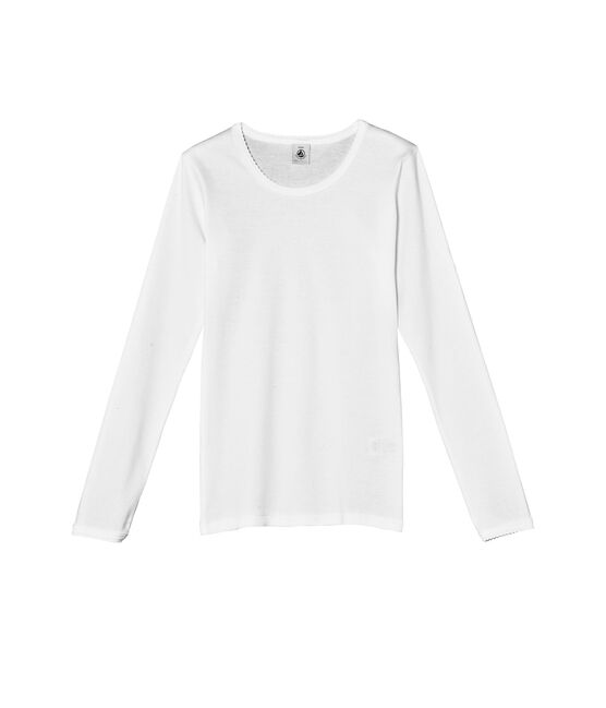 T-shirt maniche lunghe tinta unita a punto cocotte bianco ECUME