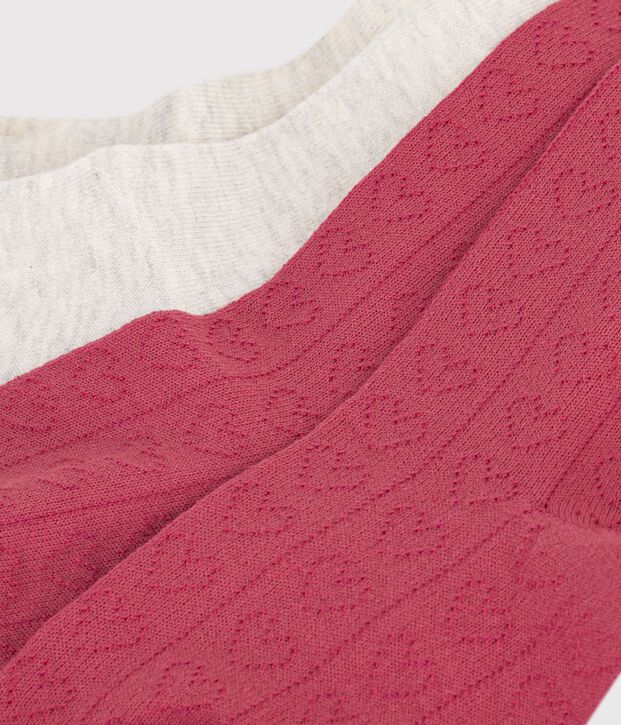 Set di 2 collant in cotone traforato a cuori bambina rosa/beige