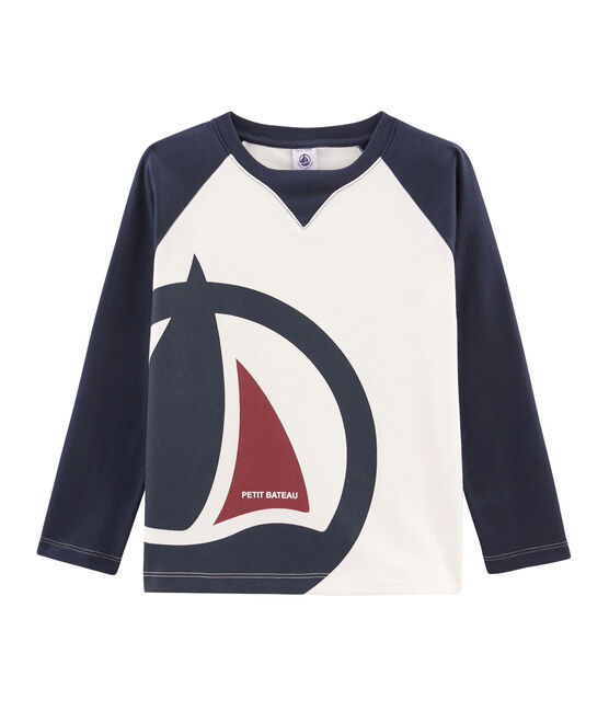 T-shirt maniche lunghe bambino bianco MARSHMALLOW/blu SMOKING