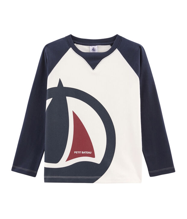 T-shirt maniche lunghe bambino bianco/blu