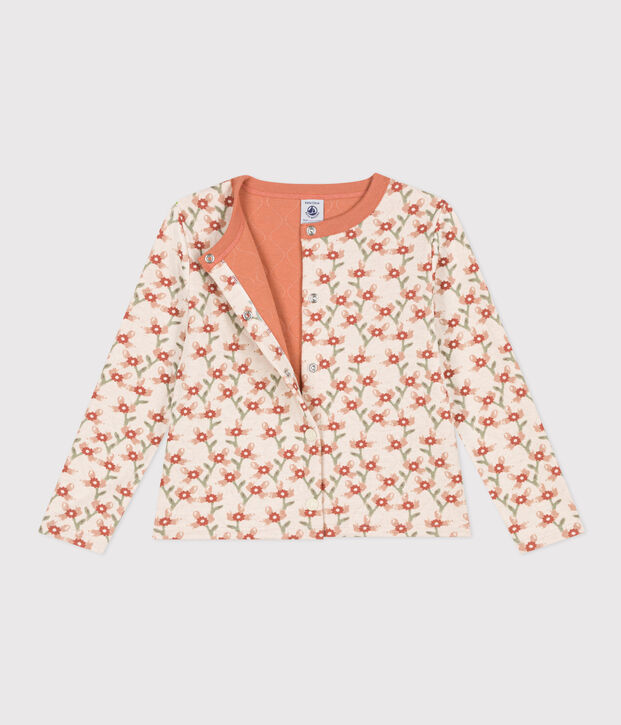 Cardigan fantasia in tubique trapuntato bambina ecru/multicolore