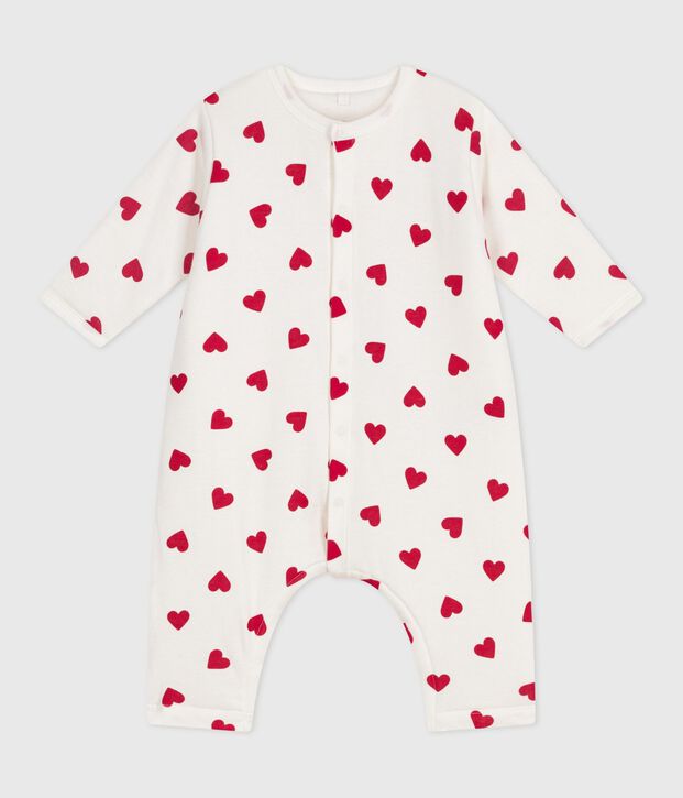Tutina imbottita in cotone con stampa a cuori neonata bianco/rosso