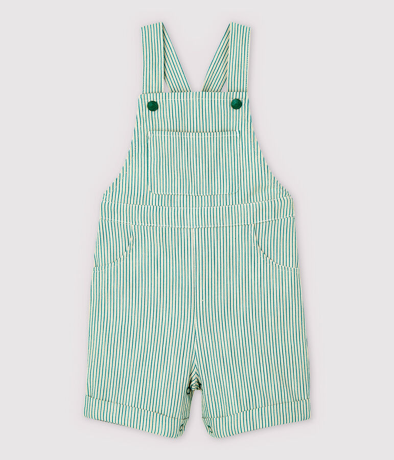 Salopette corta in tessuto serge beb&egrave; maschio bianco MARSHMALLOW/verde GAZON