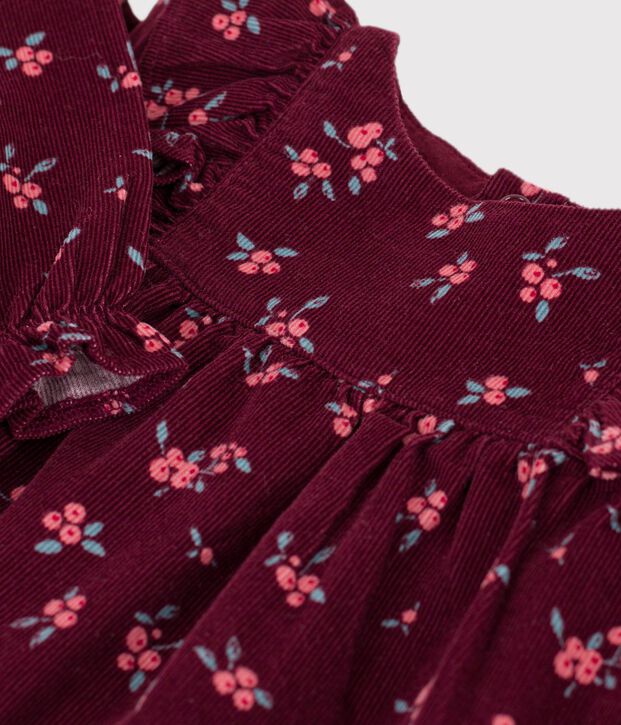 Abito a maniche lunghe in velluto con stampa a fiori neonata rosso/multicolore