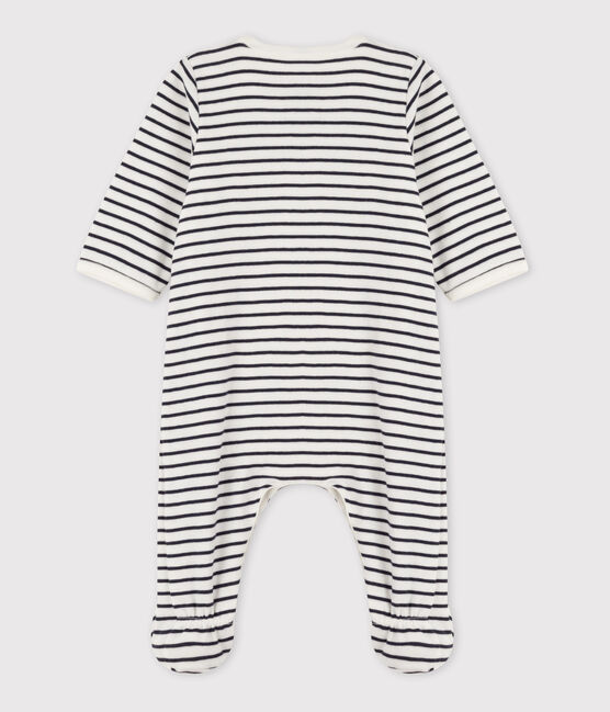 Bodyjama a righe bebé in cotone bianco MARSHMALLOW/blu SMOKING