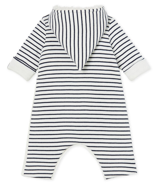 Tutina lunga bebè a costine in ovatta bianco MARSHMALLOW/blu SMOKING CN