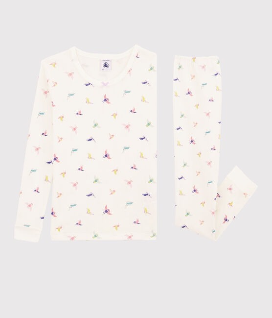 Pigiama snugfit fantasia uccello bambina a costine bianco MARSHMALLOW/bianco MULTICO