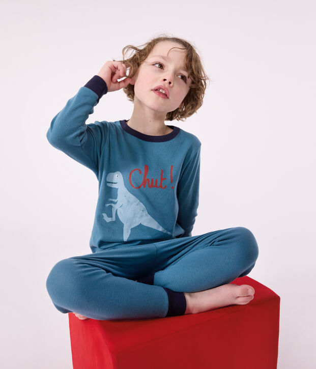 Pigiama a maniche lunghe in cotone con dinosauro bambino verde