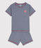 Pigiama corto millerighe in cotone per bambini blu MEDIEVAL/bianco MARSHMALLOW