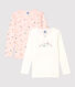 Confezione da 2 t-shirt bambina maniche lunghe a cuori in cotone