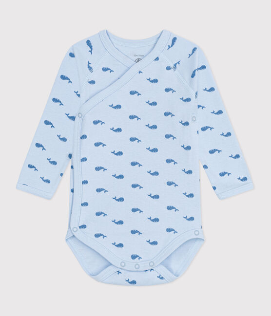 Body incrociati a maniche lunghe in cotone neonato blu TOUDOU/ ALASKA