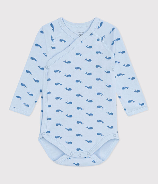 Body incrociati a maniche lunghe in cotone neonato blu/blu