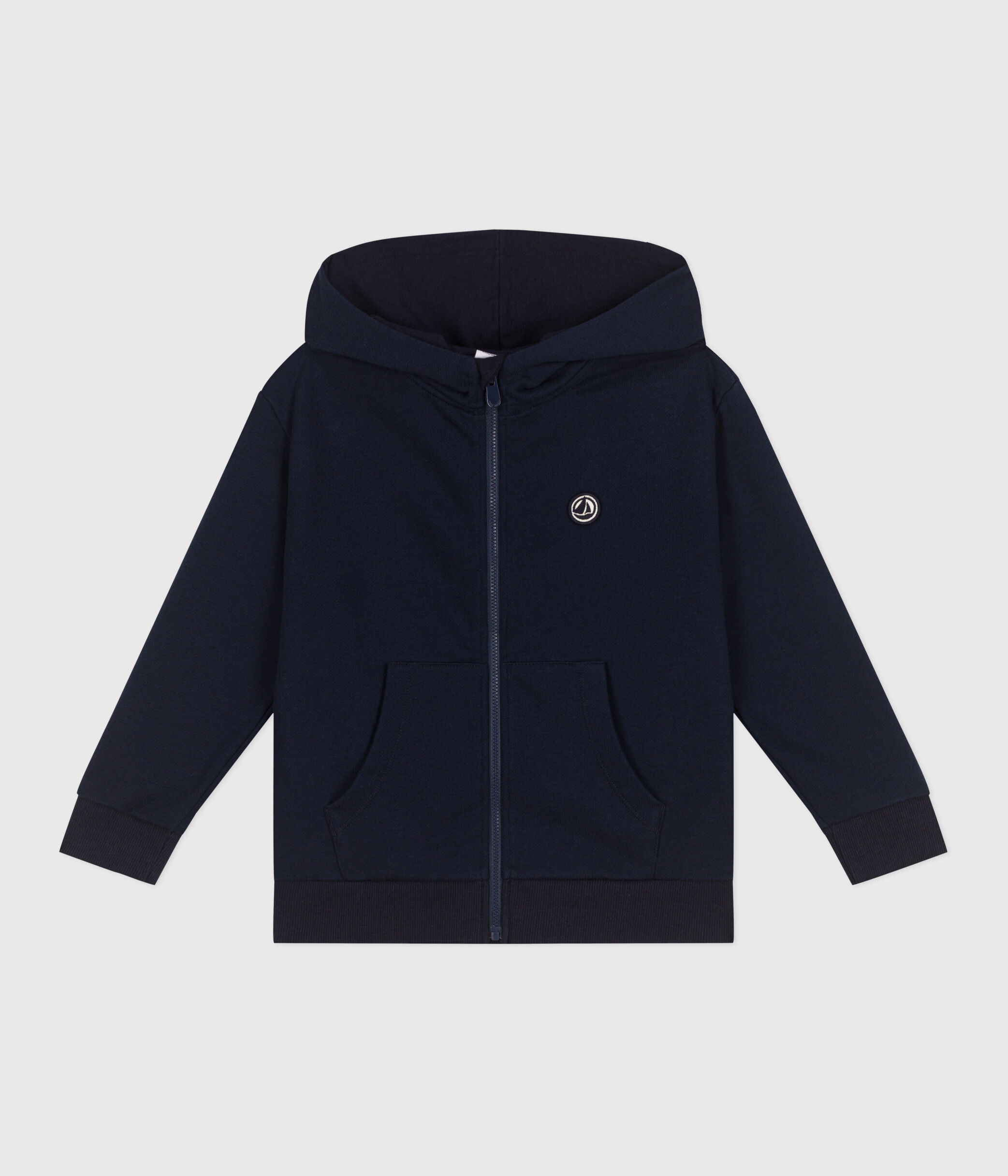 Felpa con cappuccio e cerniera in cotone tinta unita bambino